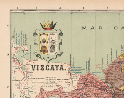 Historic Map - Vizcaya Spain - Martin 1901 - 29.00 x 23 - Vintage Wall Art