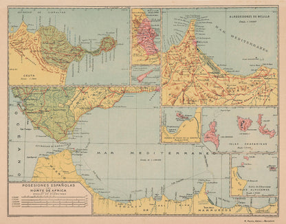 Historic Map - Spanish Possessions North Africa - Martin 1903 - 29.38 x 23 - Vintage Wall Art