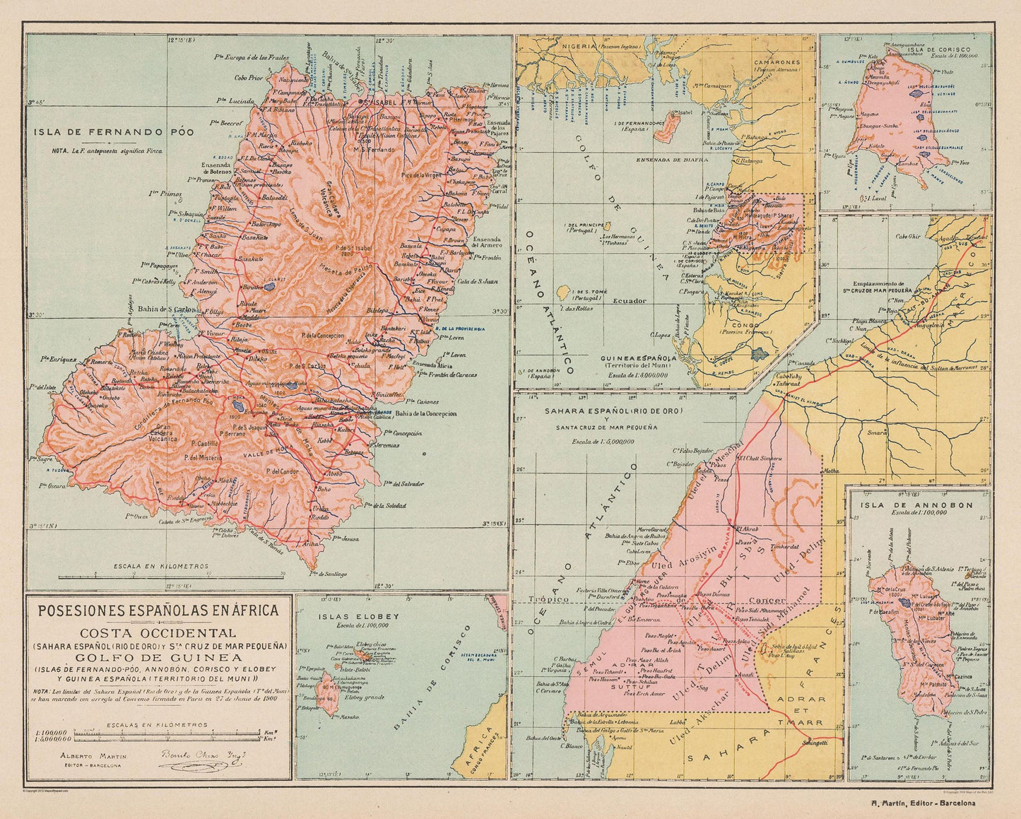 Historic Map - Africa Spanish Possessions - Martin 1903 - 28.67 x 23 - Vintage Wall Art