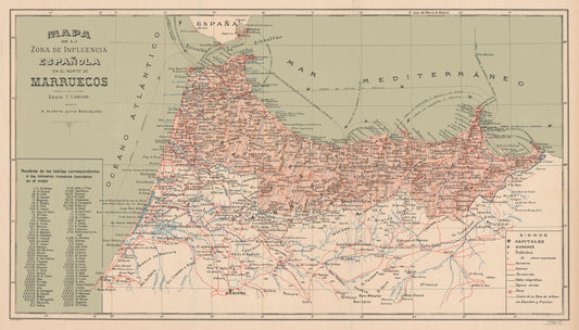 Historic Map - Spanish Morocco Africa Spain - Martin 1905 - 40.26 x 23 - Vintage Wall Art