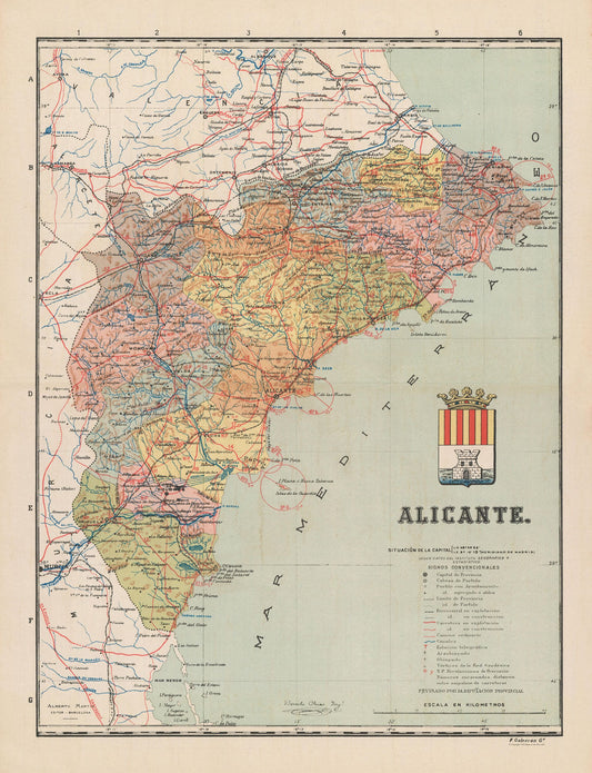 Historic Map - Alicante Spain - Martin 1900 - 23 x 30 - Vintage Wall Art