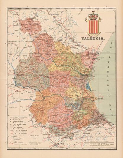 Historic Map - Valencia Spain - Martin 1900 - 23 x 29.39 - Vintage Wall Art