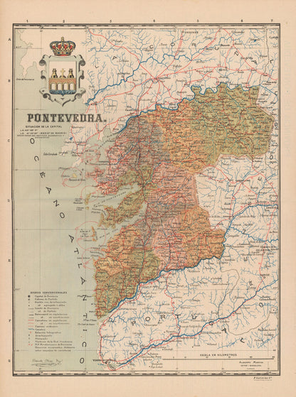 Historic Map - Pontevedra Spain - Martin 1911 - 23 x 30.91 - Vintage Wall Art