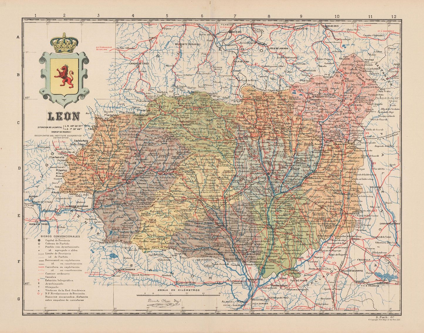 Historic Map - Leon Spain - Martin 1911 - 29.24 x 23 - Vintage Wall Art