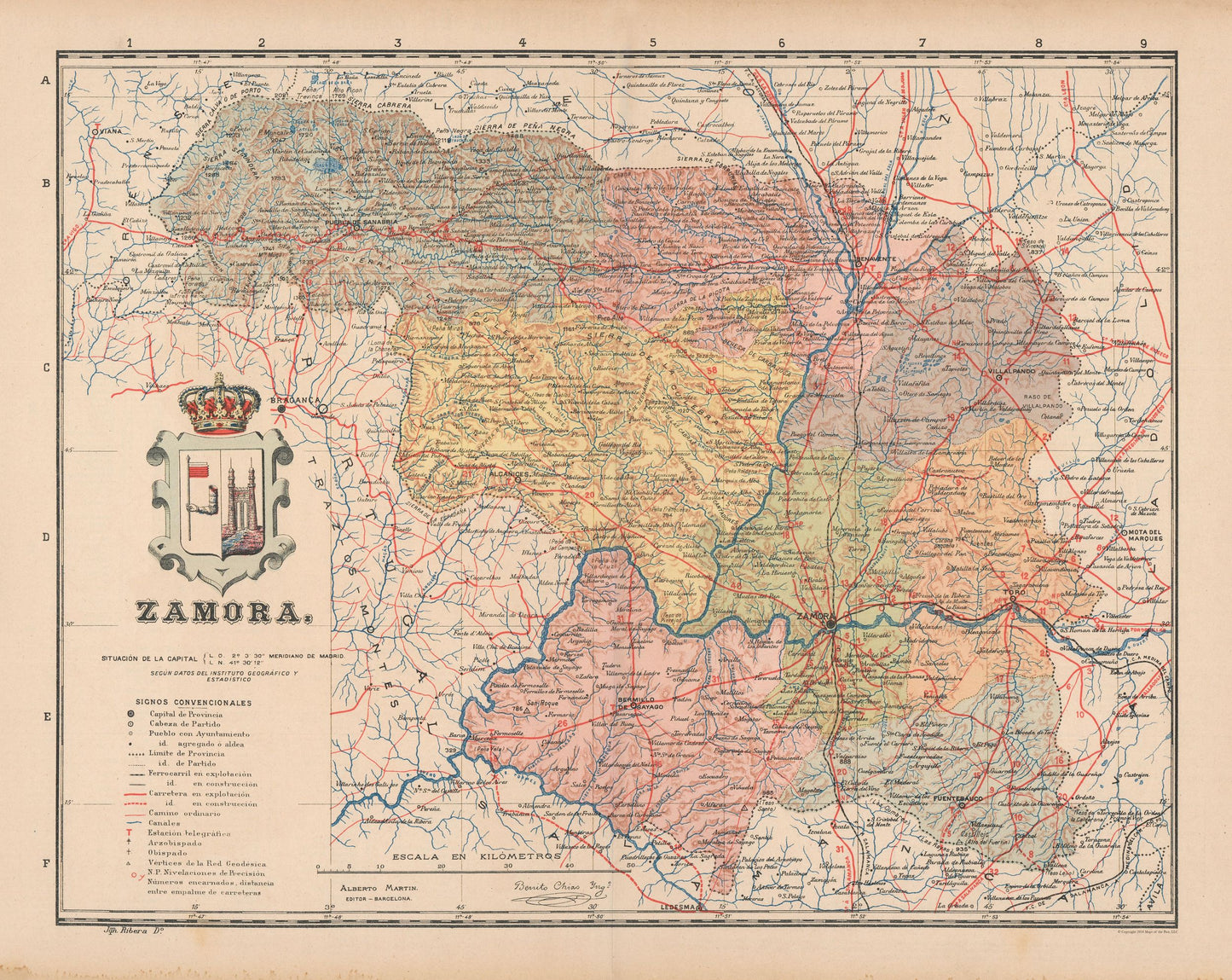 Historic Map - Zamora Spain - Martin 1911 - 28.92 x 23 - Vintage Wall Art