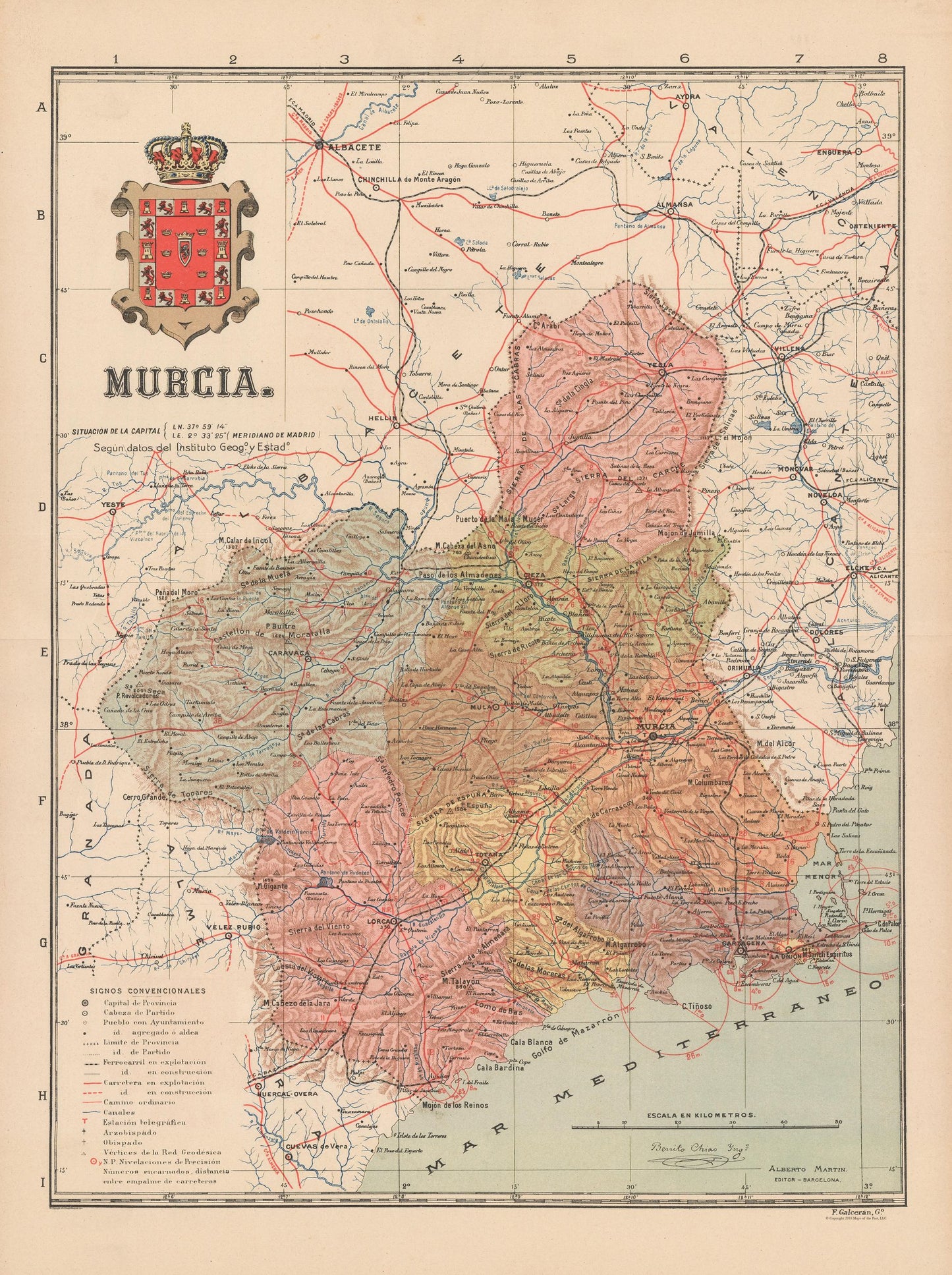 Historic Map - Murcia Spain - Martin 1911 - 23 x 30.79 - Vintage Wall Art