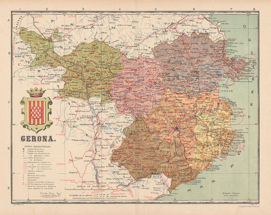 Historic Map - Girona Spain - Martin 1900 - 28.89 x 23 - Vintage Wall Art