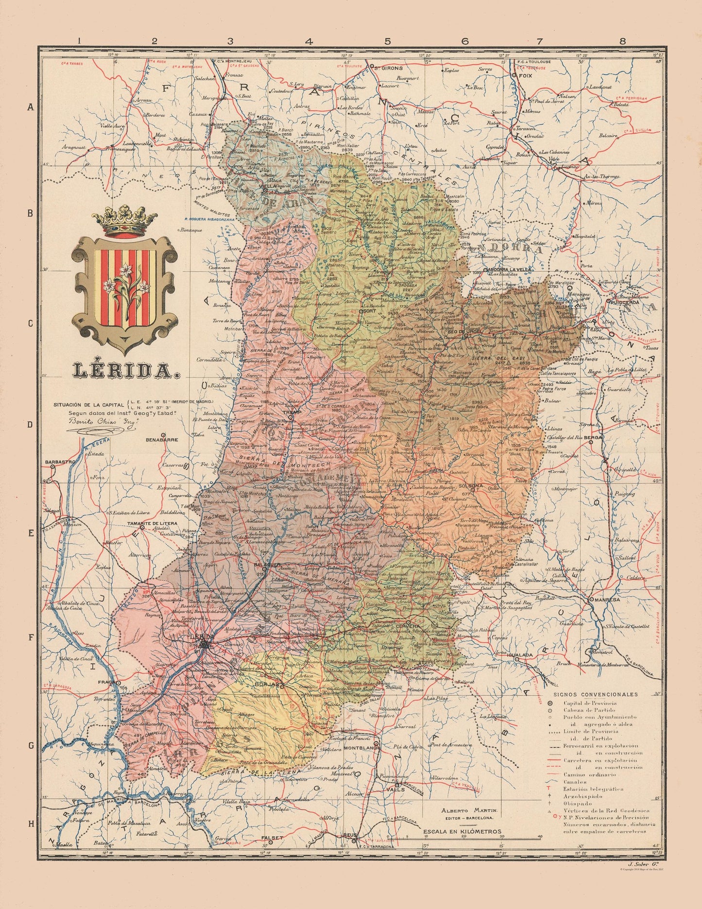 Historic Map - Lleida Spain - Martin 1911 - 23 x 29.77 - Vintage Wall Art