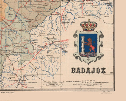 Historic Map - Badajoz Spain - Martin 1911 - 28.65 x 23 - Vintage Wall Art