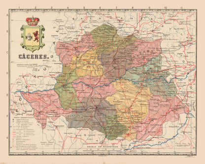 Historic Map - Caceres Spain - Martin 1911 - 28.83 x 23 - Vintage Wall Art