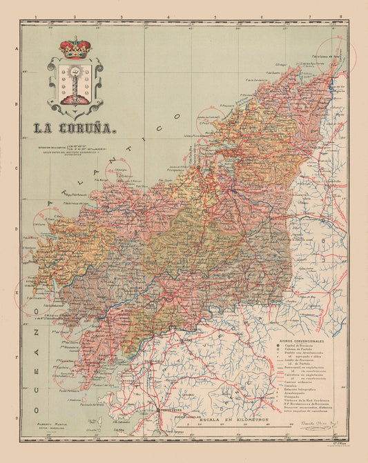 Historic Map - La Coruna Spain - Martin 1911 - 23 x 28.95 - Vintage Wall Art