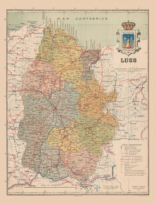 Historic Map - Lugo Spain - Martin 1911 - 23 x 30.13 - Vintage Wall Art