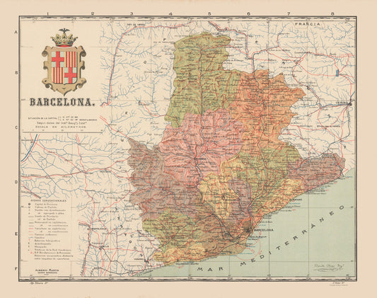 Historic Map - Barcelona Spain - Martin 1911 - 29.14 x 23 - Vintage Wall Art