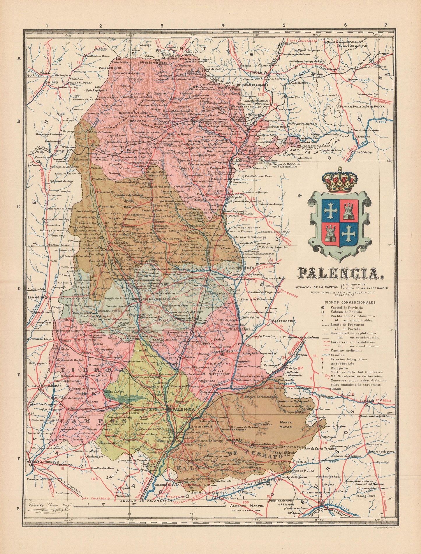 Historic Map - Palencia Spain - Martin 1911 - 23 x 30.28 - Vintage Wall Art