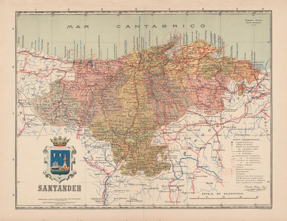 Historic Map - Santander Spain - Martin 1911 - 29.90 x 23 - Vintage Wall Art