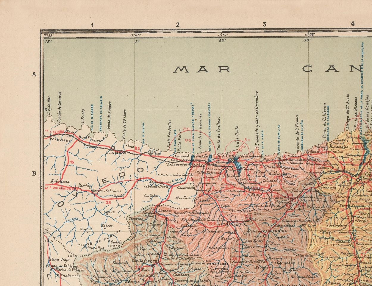 Historic Map - Santander Spain - Martin 1911 - 29.90 x 23 - Vintage Wall Art