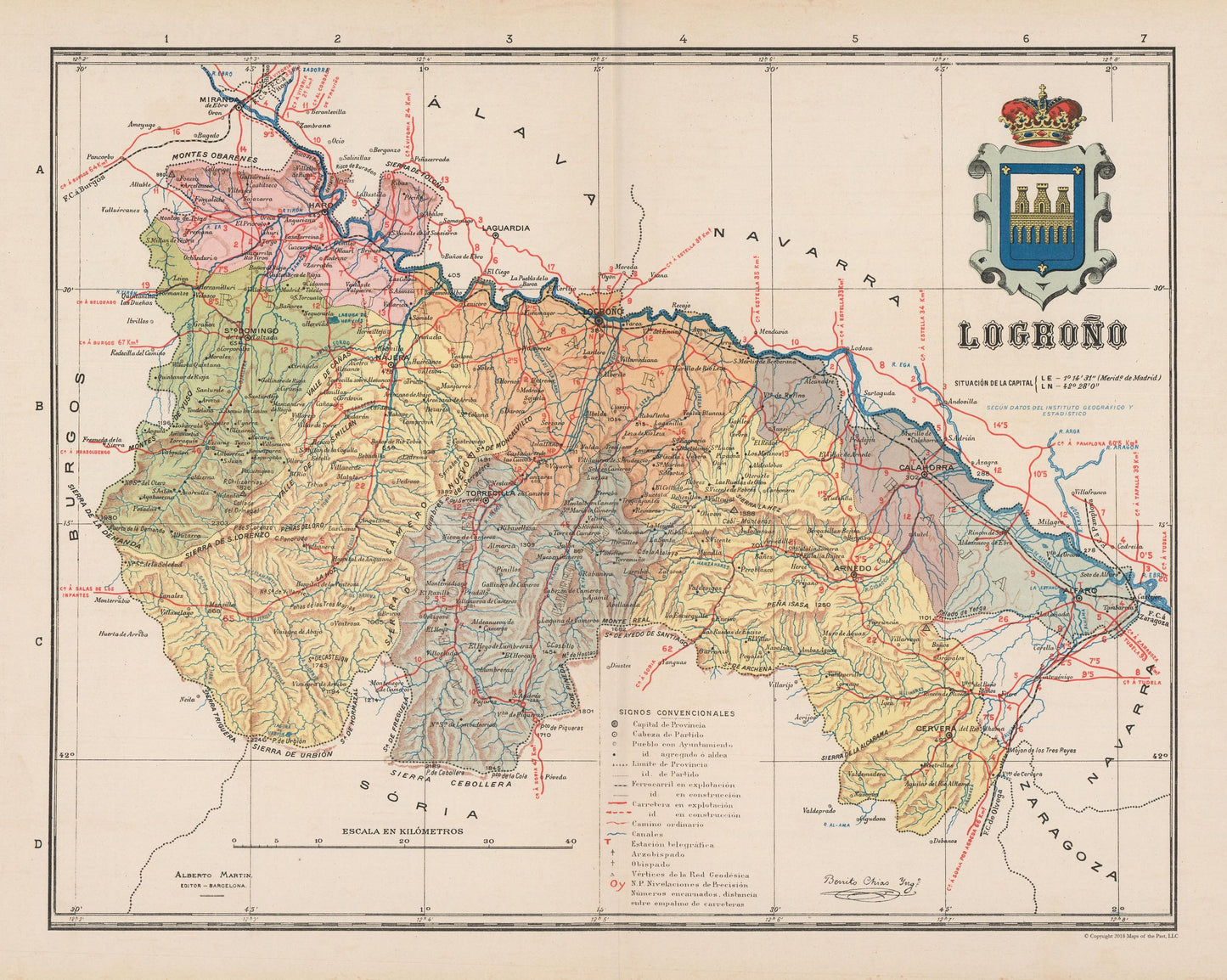 Historic Map - Logrono Spain - Martin 1911 - 28.81 x 23 - Vintage Wall Art