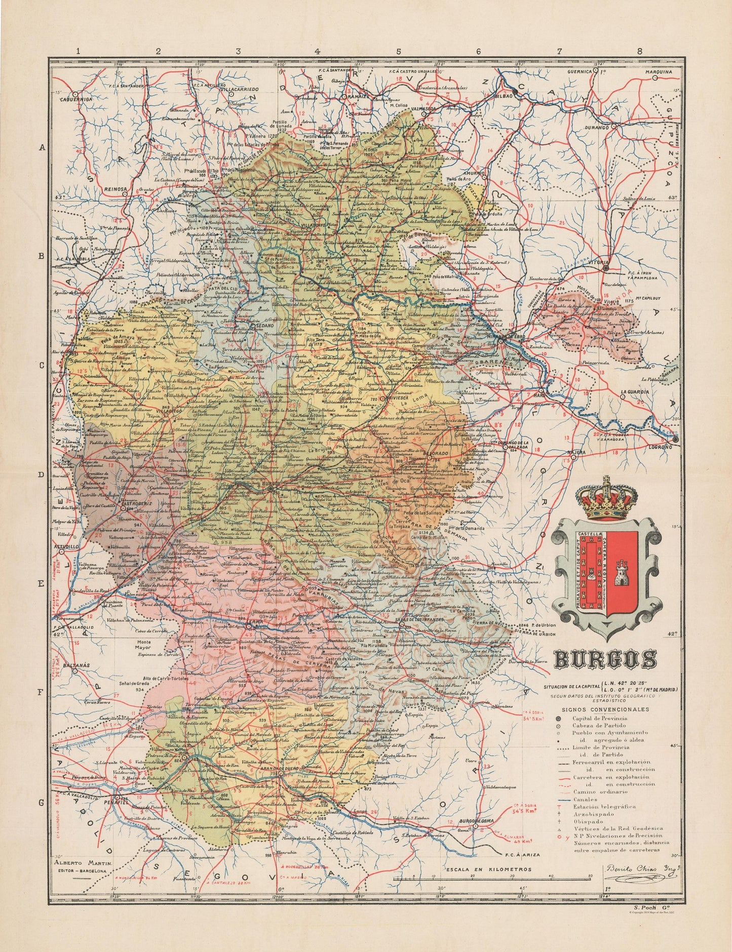 Historic Map - Burgos Spain - Martin 1911 - 23 x 29.92 - Vintage Wall Art