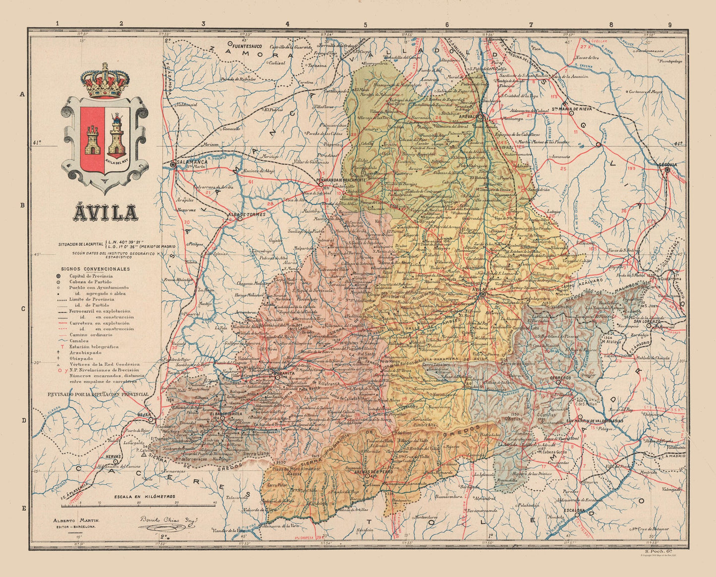 Historic Map - Avila Spain - Martin 1911 - 28.57 x 23 - Vintage Wall Art