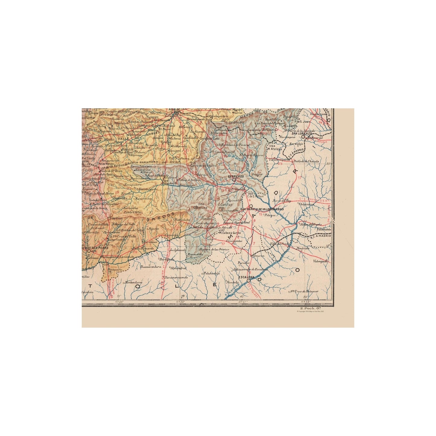 Historic Map - Avila Spain - Martin 1911 - 28.57 x 23 - Vintage Wall Art