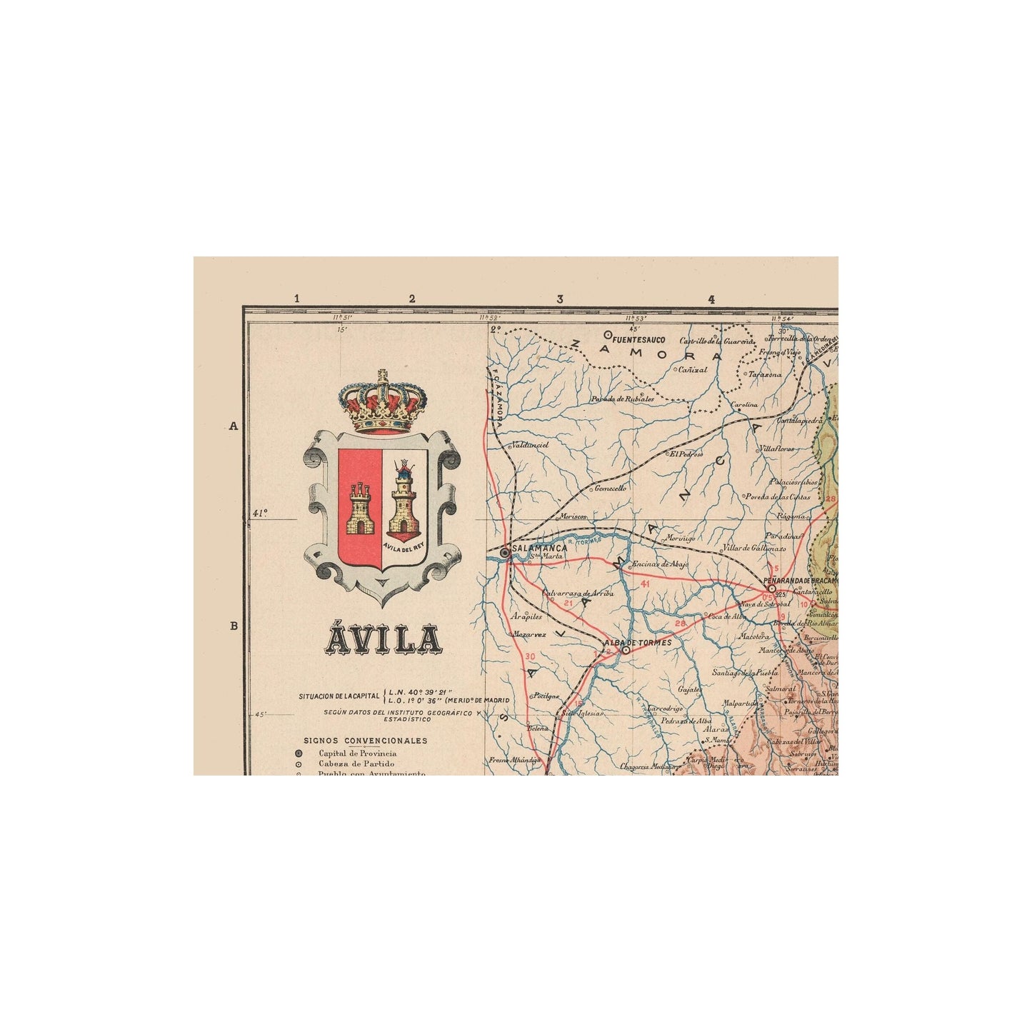 Historic Map - Avila Spain - Martin 1911 - 28.57 x 23 - Vintage Wall Art