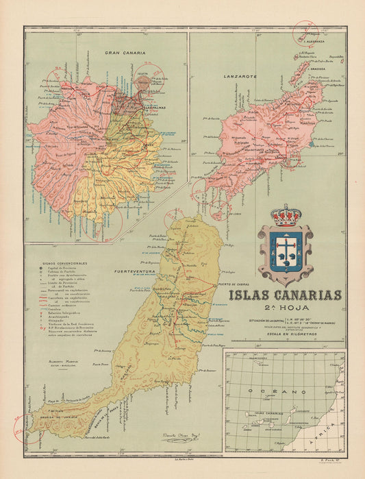 Historic Map - Canary Islands Spain Europe - Martin 1911 - 23 x 30.18 - Vintage Wall Art