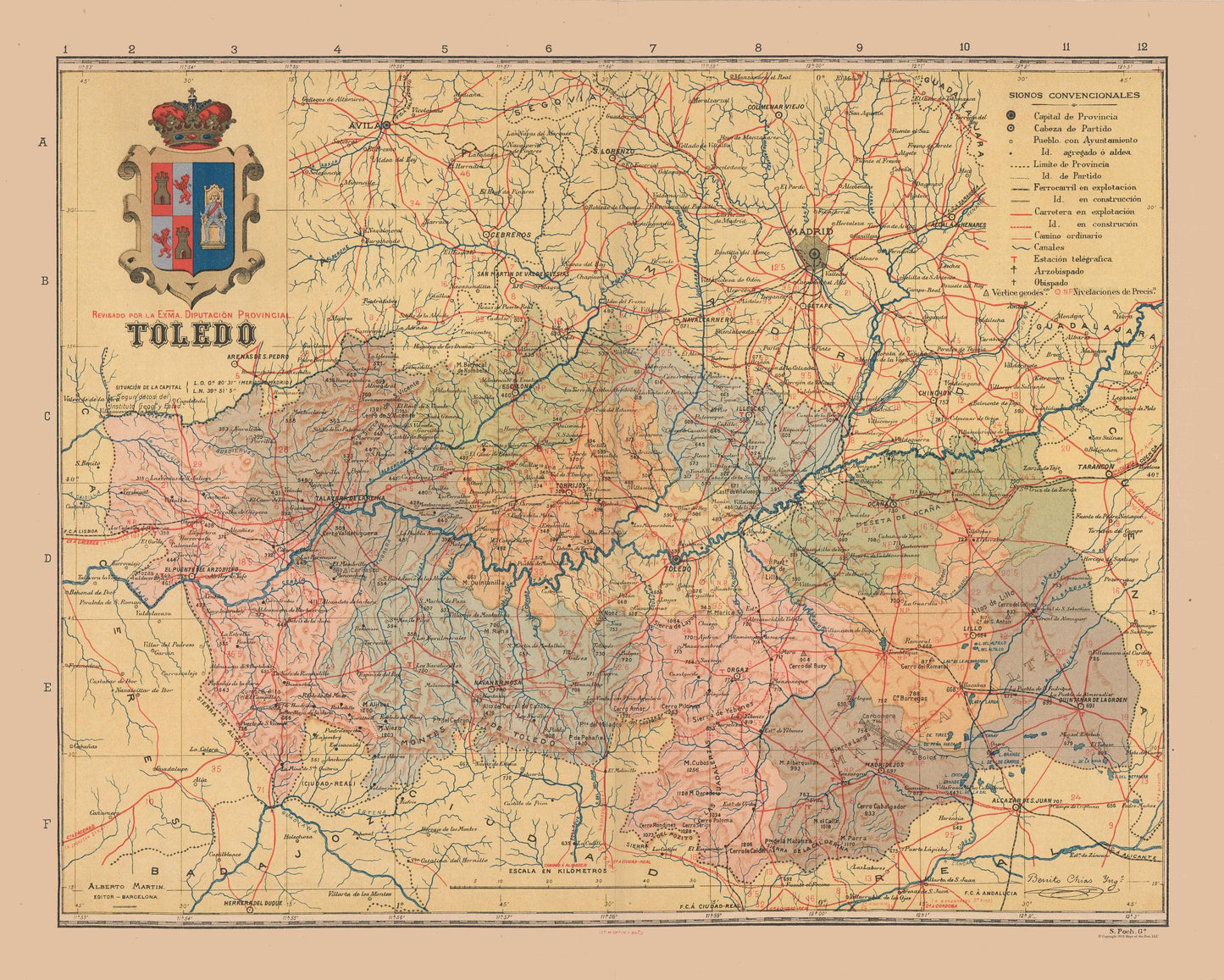 Historic Map - Toledo Spain - Martin 1911 - 28.74 x 23 - Vintage Wall Art