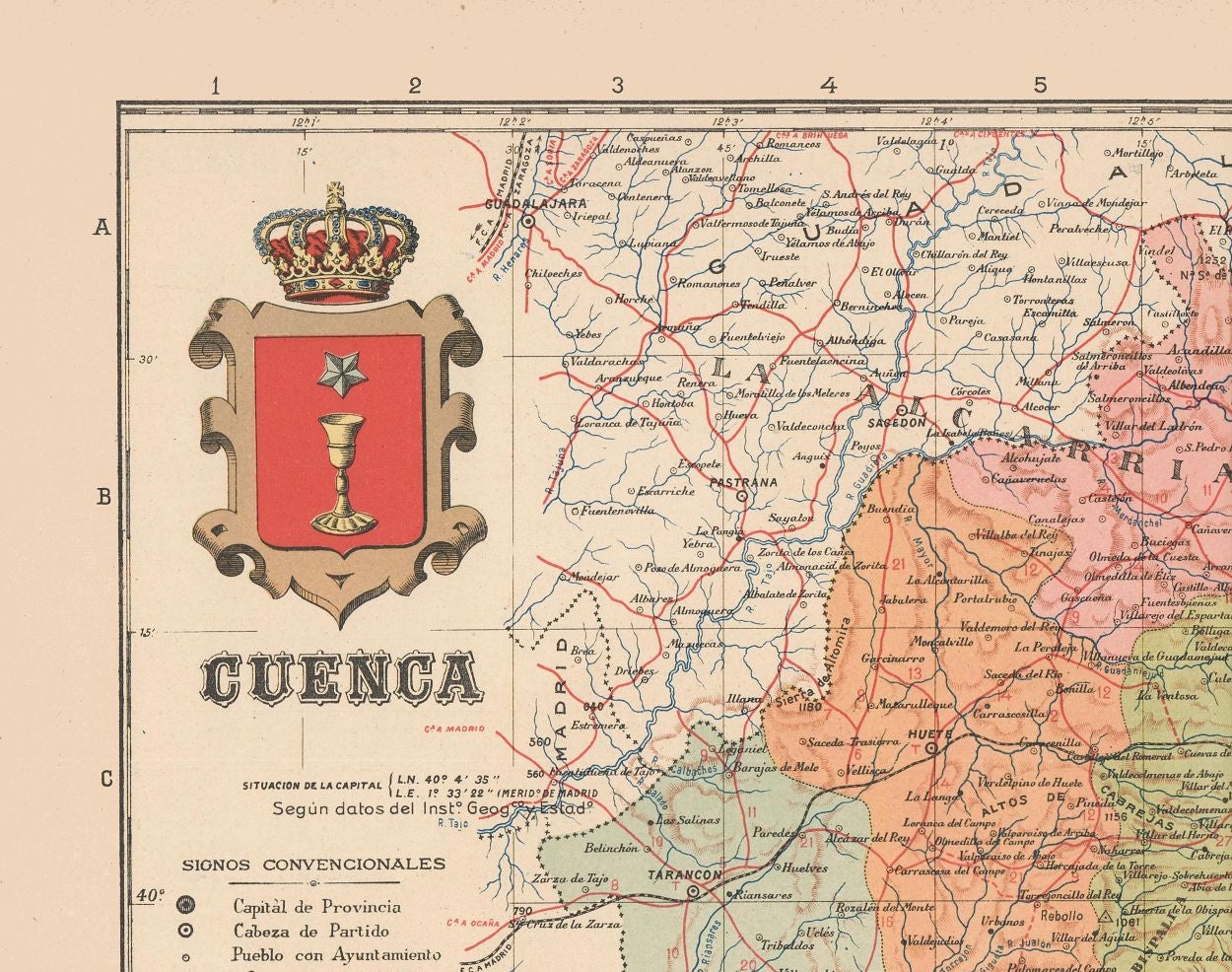 Historic Map - Cuenca Spain - Martin 1911 - 29.14 x 23 - Vintage Wall Art