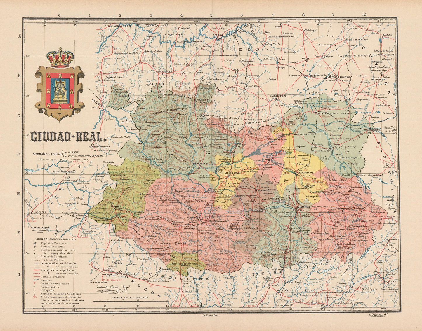 Historic Map - Ciudad Real Spain - Martin 1911 - 29.27 x 23 - Vintage Wall Art