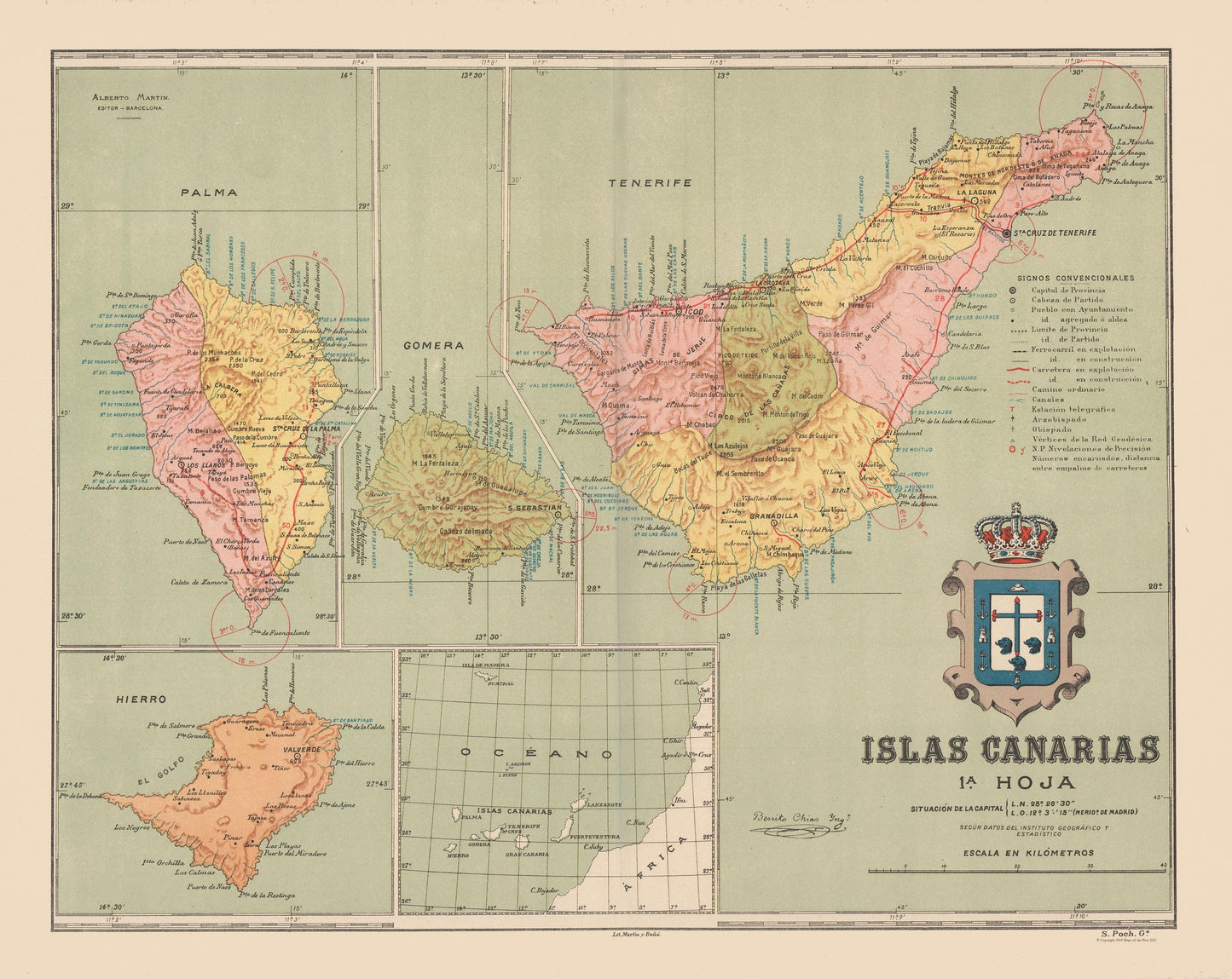 Historic Map - Canary Islands Spain Europe - Martin 1911 - 28.92 x 23 - Vintage Wall Art