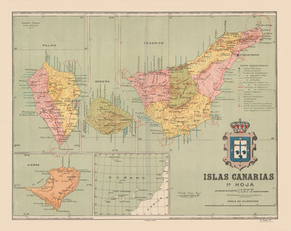 Historic Map - Canary Islands Spain Europe - Martin 1911 - 28.92 x 23 - Vintage Wall Art