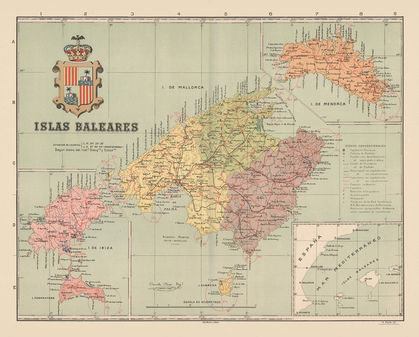 Historic Map - Balearic Islands Spain - Martin 1911 - 28.62 x 23 - Vintage Wall Art