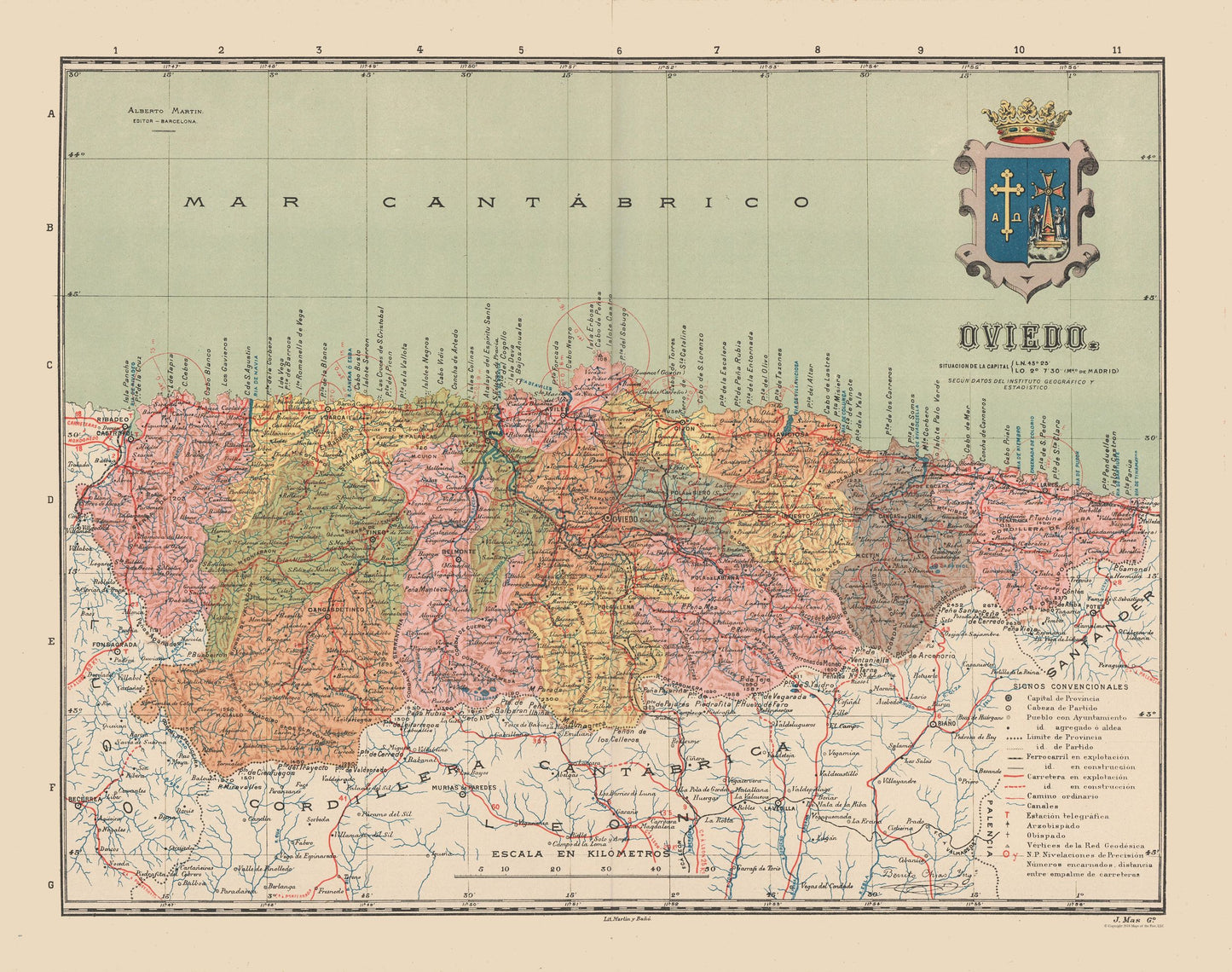 Historic Map - Oviedo Spain - Martin 1911 - 29.14 x 23 - Vintage Wall Art