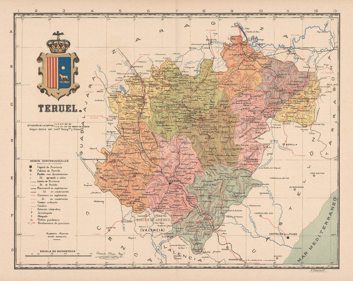 Historic Map - Teruel Spain - Martin 1911 - 28.92 x 23 - Vintage Wall Art