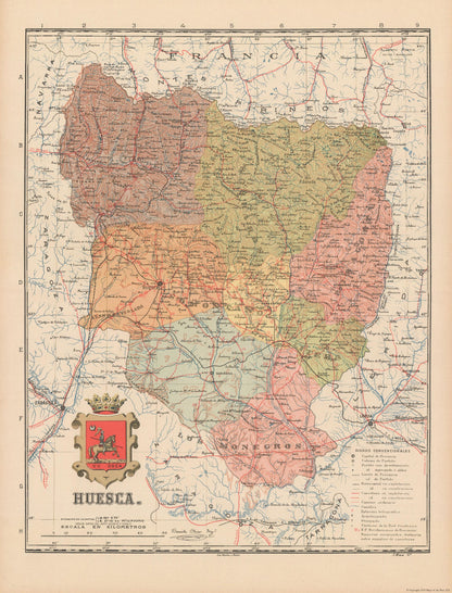 Historic Map - Huesca Spain - Martin 1911 - 23 x 30.17 - Vintage Wall Art