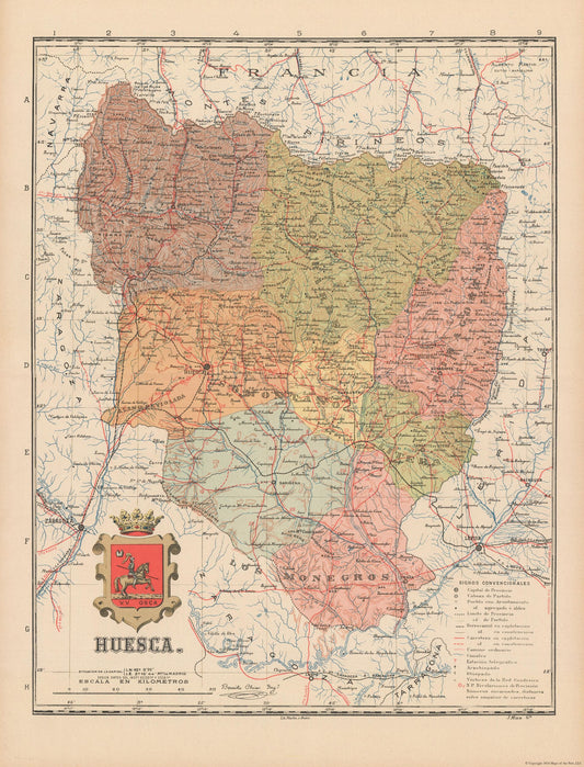 Historic Map - Huesca Spain - Martin 1911 - 23 x 30.17 - Vintage Wall Art