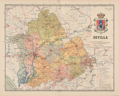 Historic Map - Seville Spain - Martin 1911 - 28.66 x 23 - Vintage Wall Art