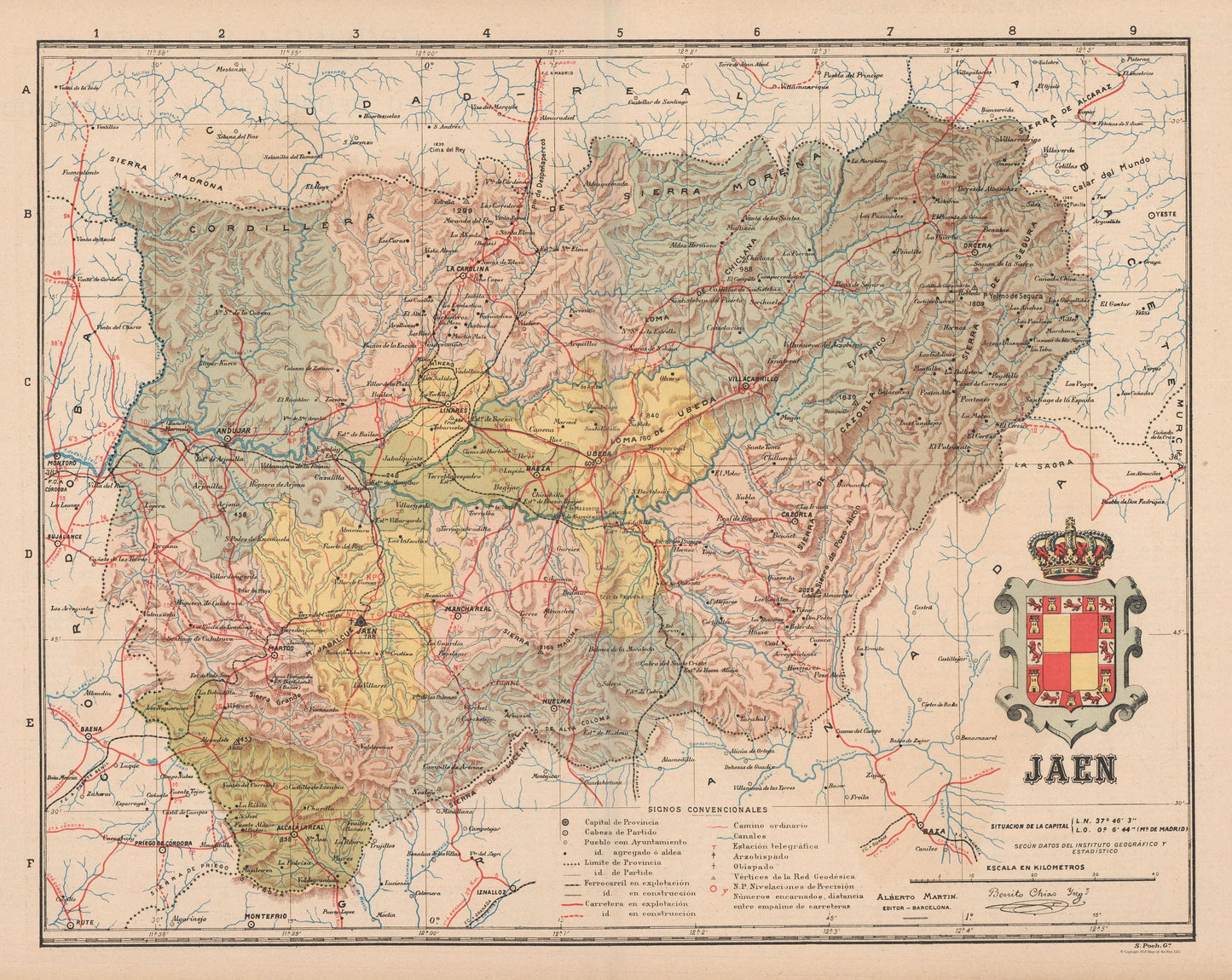 Historic Map - Jaen Spain - Martin 1911 - 28.90 x 23 - Vintage Wall Art