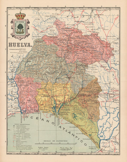 Historic Map - Huelva Spain - Martin 1911 - 23 x 29.21 - Vintage Wall Art