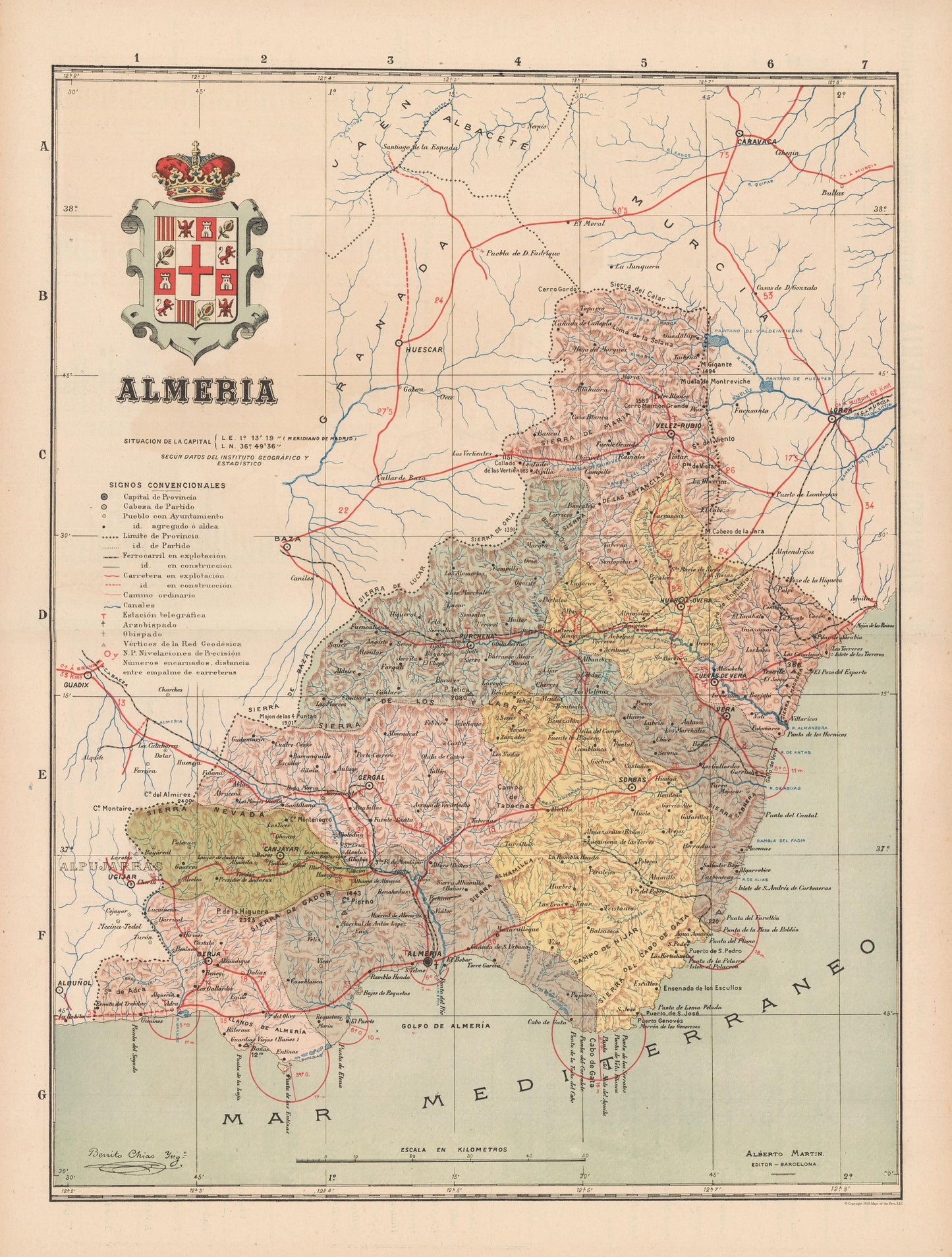 Historic Map - Almeria Spain - Martin 1911 - 23 x 30.36 - Vintage Wall Art