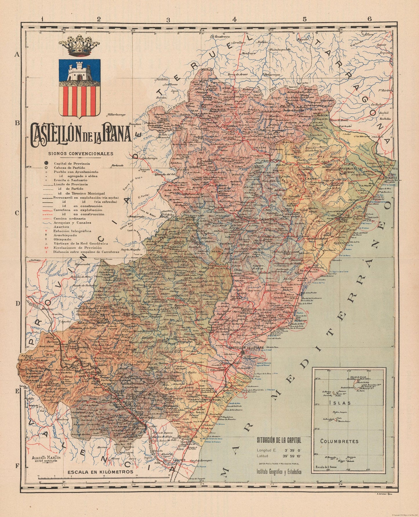 Historic Map - Castellon de la Plana Spain - Martin 1911 - 23 x 28.38 - Vintage Wall Art