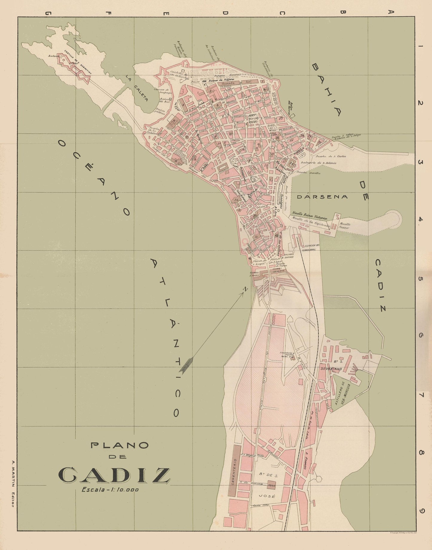 Historic Map - Cadiz Spain - Martin 1920 - 23 x 29.22 - Vintage Wall Art