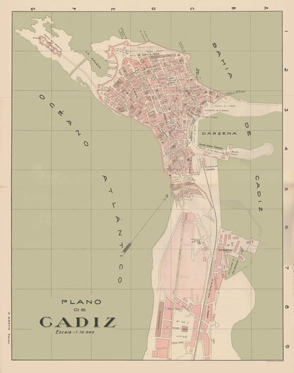 Historic Map - Cadiz Spain - Martin 1920 - 23 x 29.22 - Vintage Wall Art