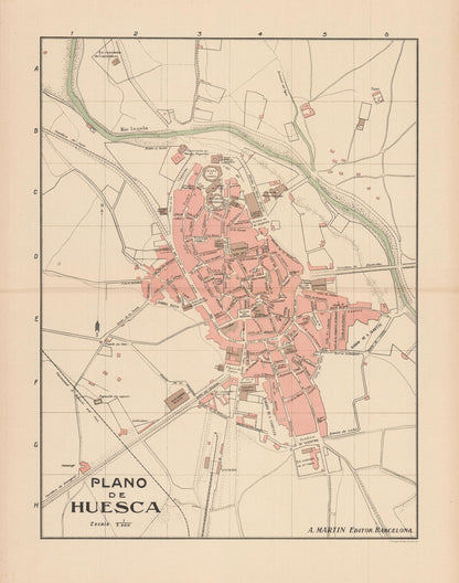 Historic Map - Huesca Spain - Martin 1911 - 23 x 29.22 - Vintage Wall Art