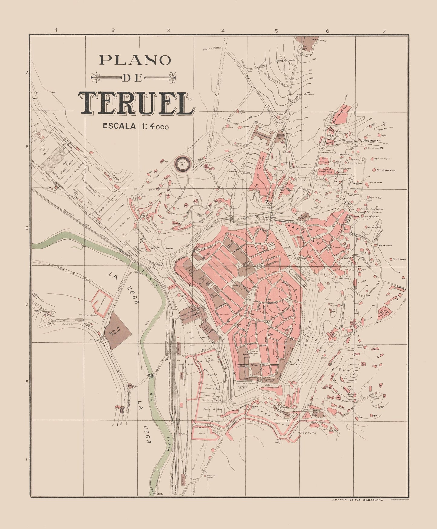 Historic Map - Teruel Spain - Martin 1911 - 23 x 27.82 - Vintage Wall Art