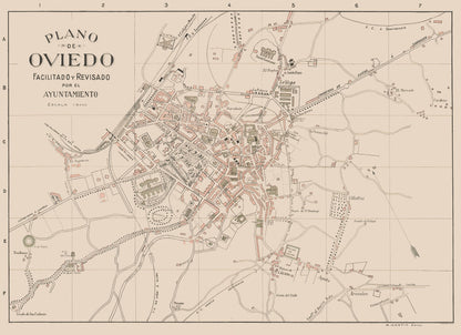 Historic Map - Oviedo Spain - Martin 1911 - 31.71 x 23 - Vintage Wall Art