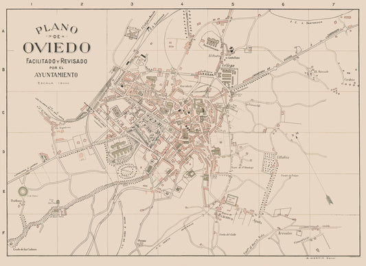 Historic Map - Oviedo Spain - Martin 1911 - 31.71 x 23 - Vintage Wall Art