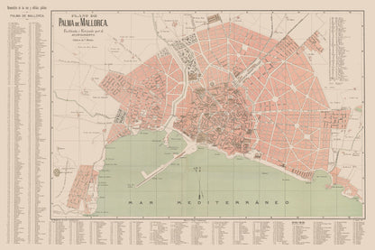 Historic Map - Palma de Mallorca Spain - Martin 1911 - 34.56 x 23 - Vintage Wall Art