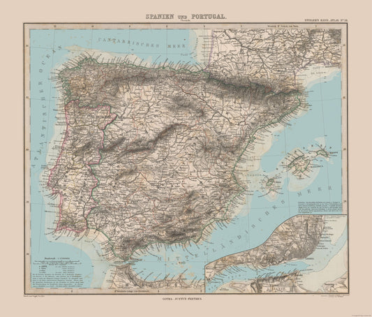 Historic Map - Spain Portugal - Stieler 1885 - 27.02 x 23 - Vintage Wall Art