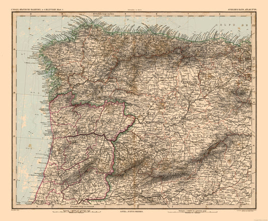 Historic Map - Spain Portugal Northwest - Stieler 1885 - 27.86 x 23 - Vintage Wall Art